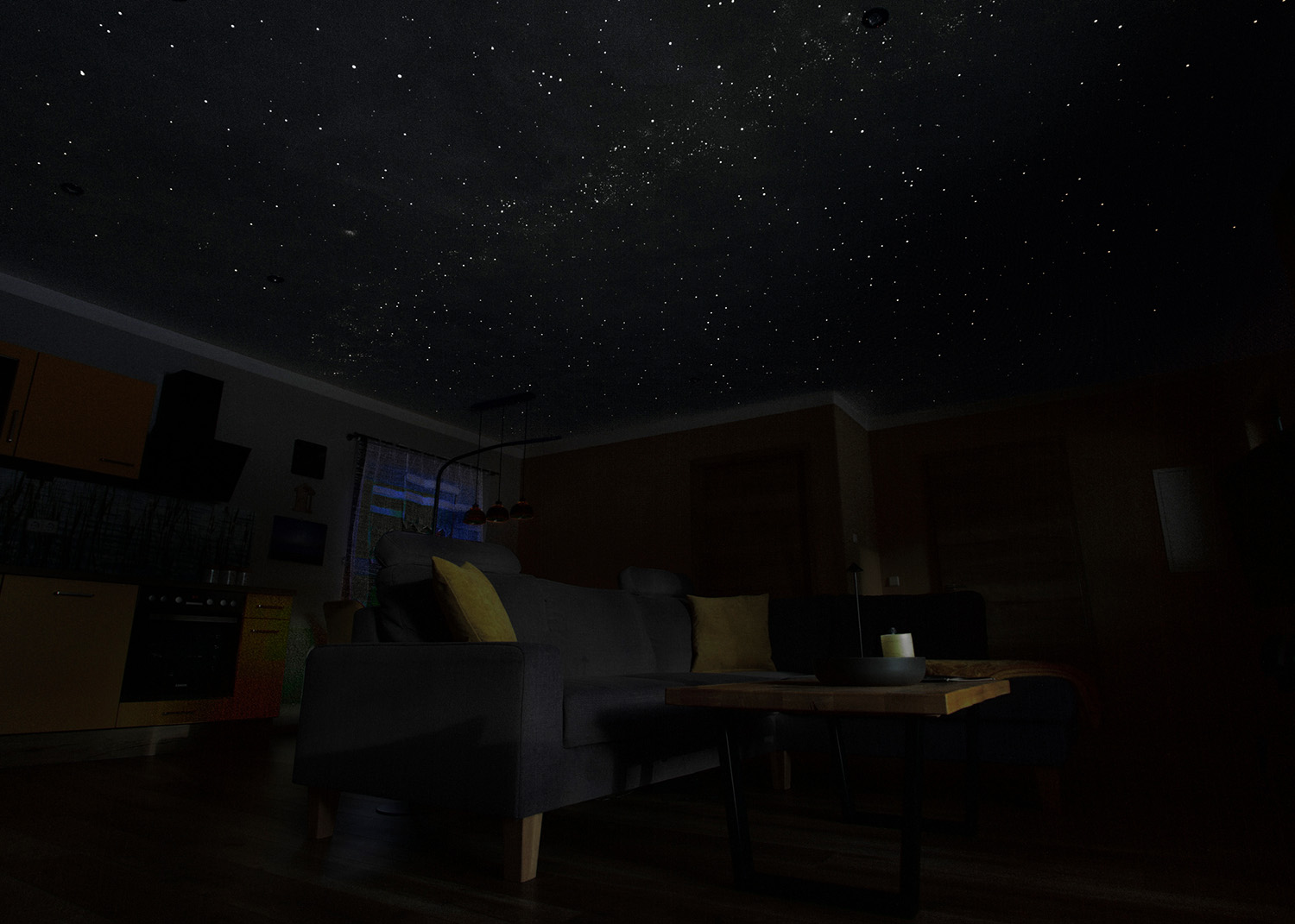 Sternendecke bei ausgeschalteter Beleuchtung